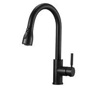 Peppermint Black Kitchen Taps with Pull Out Spray Single Lever Kitchen Mixer Taps 1 Hole High Arc Matt Black Faucet Sink Mixer Tap with Pull Out Hose Stream Spray Pause 3 Function Sprayer