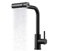 Peppermint Black Kitchen Taps with Pull Out Spray Waterfall 3 in 1 Nozzle