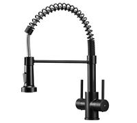 Peppermint Black Pull Out Kitchen Tap with Spray Head Dual Lever Spring | Solid Brass, High Arc 41CM 360° Swivel Spout, Kitchen Sink Mixer Taps 1 Hole Pull down, 2-Mode & Rag Crossbar, Easy DIY fit
