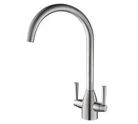 Peppermint Brushed Nickel Kitchen Sink Tap Mixer Modern Design High Arc Gooseneck Brushed Steel Kitchen Sink Taps Twin Lever Faucet 360 Swivel Spout Dual Handle