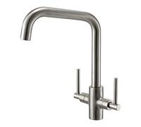 Peppermint Brushed Nickel Kitchen Tap Square 360° Swivel Spout Dual Lever | Stainless Steel, Fingerprint Resistant Brushed Finish, Splash-Free Aerator, Ideal for Caravans Top Cabinets, DIY Self-Install