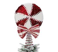Peppermint Candy Cane Christmas Tree Topper, 19X23cm Red and White Velvet Large Lollipop Ornament for Xmas Decorations Festive Holiday Party Home Decor (Red White)