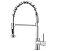Peppermint Commercial Kitchen Tap with Pull Down Sprayer, Chrome Spring Kitchen Sink Mixer Taps with 360° Swivel, Ideal for Double Sinks & Washing Large Pots, Standard UK Fitting (1 Hole)