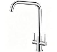 Peppermint Dual Lever Kitchen Tap Polished Chrome 360° Swivel Square Spout | 304 Stainless Steel, Drip-Free Brass Cartridges, Monobloc Kitchen Sink Mixer Taps 1 Hole Under Cabinets, Easy Fit Faucet