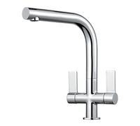 Peppermint Dual Lever Kitchen Taps L-Shape Kitchen Sink Mixer Tap Rectangle 360 Swivel Spout Mixer Taps for Kitchens Sink 1 Hole Monobloc Modern Faucet Polished Chrome