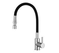 Peppermint Flexible Kitchen Sink Mixer Tap Single Lever Black and Chrome | Dual Function Aerator, Pull Out Kitchen Tap with Flexi Silicone Hose 360° Swivel, 304 Stainless Steel, 1 Hole Easy Fit