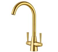 Peppermint Gold Kitchen Tap Dual Lever with Glossy Lustre 360° Rotatable | Rust-resistant Brass with Leak-proof Cartridges, Monobloc Kitchen Sink Mixer Taps for Luxury Retro Style, Easy 1 Hole Install