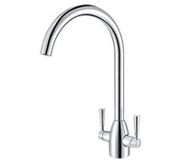 Peppermint Kitchen Mixer Taps 1 Hole Dual Lever Chrome 37CM High Arc | Solid Brass | 360° Swivel Swan Neck Tall Kitchen Tap | For Large Sinks & Pots | UK Standard Fittings | Easy Install