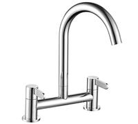 Peppermint Kitchen Mixer Taps 2 Hole Bridge 180MM Centers with Hoses Chrome | Kitchen Sink Mixer Taps 2 Hole Dual Lever, Deck Mounted 1/4 Turn, Solid Brass, 360° Swivel Spout, UK Standard Fittings