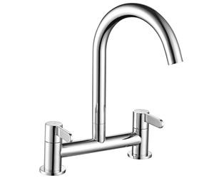 Peppermint Kitchen Mixer Taps 2 Hole Bridge Mixer Tap Kitchen Sink Chrome Dual Lever 180MM Taps Mixers Two Hole Deck Mounted Traditional Brass Faucet 360 Swivel Spout