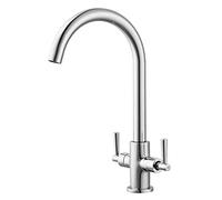 Peppermint Kitchen Sink Mixer Tap Dual Lever Chrome Swan Neck 360° Swivel | Rust-proof Brass Stainless Steel, Monobloc Modern Sink Taps for Shaker Handleless Kitchens, Easy Install UK Standard Fittings