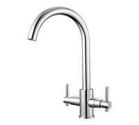 Peppermint Kitchen Tap Dual Lever Chrome 360° Swivel Monobloc Mixer Taps | Rustproof 304 Stainless Steel, Soft Non-Splash Aerator, Fits UK Standard Hot & Cold Systems, DIY Self-Install With 1/2" Hoses