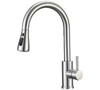 Peppermint Kitchen Tap with Pull Out Spray, Swivel Kitchen Sink Mixer Tap Brushed Nickel with Pull Down Sprayer 3 Modes, Single Lever High Arch