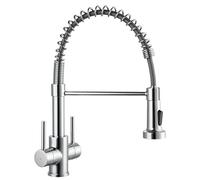 Peppermint Kitchen Taps with Pull Out Spray Dual Lever Chrome Dual Function | Heavy-duty Brass, Pull down Mixer Taps 1 Hole, 41CM Spring 360° Swivel, Commercial Monobloc Sink Tap, Easy 1 Hole Install