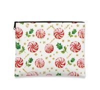 Peppermint Makeup Bag, Holiday Candy Cane Cosmetic Travel Pouch for Women, Portable Small Canvas Zipper Organizer, Christmas Toiletry Bag 7x9 Inch