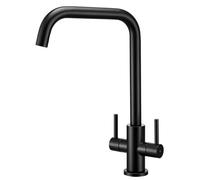 Peppermint Matt Black Kitchen Tap Dual Lever 360° Swivel L-Shaped Spout