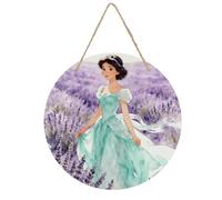 Peppermint Princess Wooden Painting Circular Wood Hanging Plaque with UV Printed Patterns, Rustic Minimalist Wall Decoration for Living Room Bedroom Kitchen Farmhouse