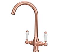 Peppermint Rose Gold Kitchen Tap Traditional Victorian Kitchen Sink Taps Mxier 1 Hole with White Ceramic Dual Lever Mono Retro Brass Faucet 360° Swivel Bar Taps Vintage Style