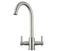Peppermint Stainless Steel Kitchen Tap Brushed Steel Dual Lever Mixer Taps | 360 Swivel Spout | Fingerprint Resistant Brushed Nickle Finish | Easy 1 Hole DIY Installation | Simple Wipe-Clean Maintenance
