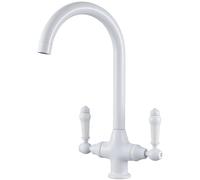 Peppermint White Kitchen Tap - Dual Lever Monobloc Design with 360 Degree Swivel Spout, Brass Traditional Kitchen Mixer Taps for 1 Hole Sink, UK Standard Fittings