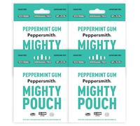 Peppersmith - British Peppermint Gum - 100% Plant Based Xylitol- Breath Freshener - Sugar Free Mints - Benefits Oral Health - Mighty Pouch - Pack of 4