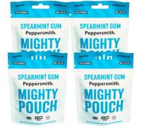Peppersmith British Spearmint Gum - Mighty Pouch - 4x50g - 33 Gum Each | 100% Plant Based Xylitol, Breath Freshener, Sugar Free Gum, Benefits Oral Health