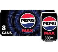 Pepsi Cola Carbonated Soft Drink Cans Pack of 8 (330 ml Each) | Classic Refreshing Beverage | Perfect for Sharing & Celebrations (Pepsi Max No Sugar Cola Cans 8x330ml)