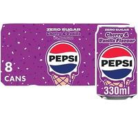 Pepsi Cola Carbonated Soft Drink Cans Pack of 8 (330 ml Each) | Classic Refreshing Beverage | Perfect for Sharing & Celebrations (Pepsi Cherry & Vanilla Flavour 8 x 330ml)