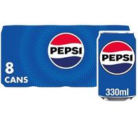 Pepsi Cola Carbonated Soft Drink Cans Pack of 8 (330 ml Each) | Classic Refreshing Beverage | Perfect for Sharing & Celebrations (Pepsi Regular 8X330Ml)