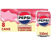 Pepsi Cola Carbonated Soft Drink Cans Pack of 8 (330 ml Each) | Classic Refreshing Beverage | Perfect for Sharing & Celebrations (Pepsi Strawberries 'n' Cream Soft Drink Cans 8x330ml)