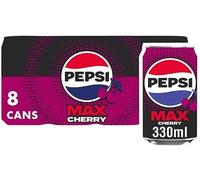 Pepsi Cola Carbonated Soft Drink Cans Pack of 8 (330 ml Each) | Classic Refreshing Beverage | Perfect for Sharing & Celebrations (Pepsi Max Cherry No Sugar Cola Cans 8x330ml)