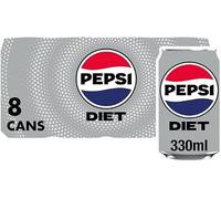 Pepsi Cola Carbonated Soft Drink Cans Pack of 8 (330 ml Each) | Classic Refreshing Beverage | Perfect for Sharing & Celebrations (Diet Pepsi Cola Cans 8x330ml)
