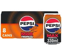 Pepsi Cola Carbonated Soft Drink Cans Pack of 8 (330 ml Each) | Classic Refreshing Beverage | Perfect for Sharing & Celebrations (Pepsi Max Tropical 8 x 330ml)