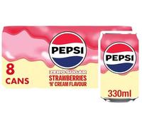 Pepsi Cola Carbonated Soft Drink Cans Pack of 8 (330 ml Each) | Classic Refreshing Beverage | Perfect for Sharing & Celebrations (Pepsi Strawberries 'n' Cream Soft Drink Cans 8x330ml)