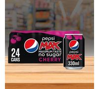 Pepsi Max Cherry - 330ml Cans (Pack of 24) | Maximum Taste, No Sugar | Cherry Flavour Soft Drink
