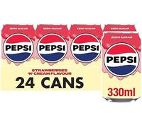 Pepsi Max Cream Sodas No Sugar Soft Drink 330ml Cans (24 Cans x 330ml, Strawberries & Cream Soda)
