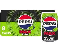 Pepsi Max Lime No Sugar Cola Cans 8x330ml - Sugar Free Cola, Low Calorie Fizzy Soft Drink, Multipack
