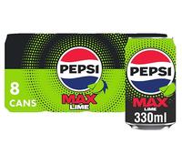 Pepsi Max Lime No Sugar Soft Drinks, 8 x 330ml