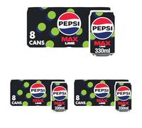 Pepsi Max Lime No Sugar Soft Drinks, 8 x 330ml (Pack of 3)
