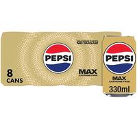 Pepsi Soft Drink | Classic Cola Refreshment for Every Occasion (Pepsi Max No Caffeine No Sugar Cola Cans 8x330ml)