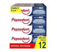 Pepsodent Natural Whitening Fluoride and Calcium Toothpaste for Whiter Teeth in One Week 75ml (12x75ml Pack)