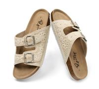 PepStep Slide Sandals for Women with Soft Cork Footbed and Strap, Ladies Fashion Platform Slide Sandals Comfortable Slip On Style, Pltfcrochetbeige, 4.5 UK