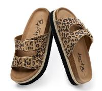 PepStep Slide Sandals for Women with Soft Cork Footbed and Strap, Ladies Fashion Platform Slide Sandals Comfortable Slip On Style, Pltfleopardsuede, 9 UK