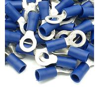 Pepte 100Pcs Blue Insulated Crimp Ring Terminals 5.3mm Stud Size Connectors