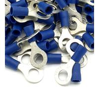 Pepte 100Pcs Blue Insulated Crimp Ring Terminals 6.4mm Stud Size Connectors