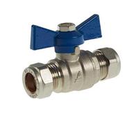 PEPTE 22mm Ball Valve Compression Butterfly Handle Blue Wras Approved Full Bore