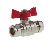 PEPTE 22mm Ball Valve Compression Butterfly Handle Red Wras Approved Full Bore