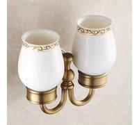 Pepte Antique Brass Bathroom Ceramics Double Toothbrush Tumbler Holder Wall Mounted