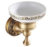 Pepte Antique Brass Bathroom Sink Soap Dish With Wall Mounted Ceramics Plate