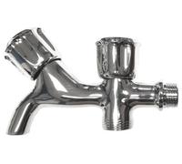 Pepte Double Garden Tap 1/2" X 3/4" Inch Bsp Screw Valve Washing Machine Inlet